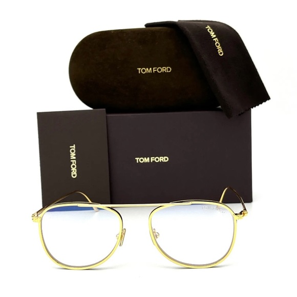 Tom Ford FT5691-B 030 Shiny Gold / Blue Block 52mm Eyeglasses TF5691-B - Picture 3 of 5